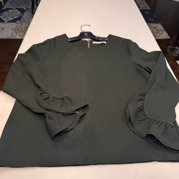 GERARD DAREL Army Green 3/4 Ruffle Sleeve Blouse Back Zip size 40 ( Medium) - Picture 9 of 12